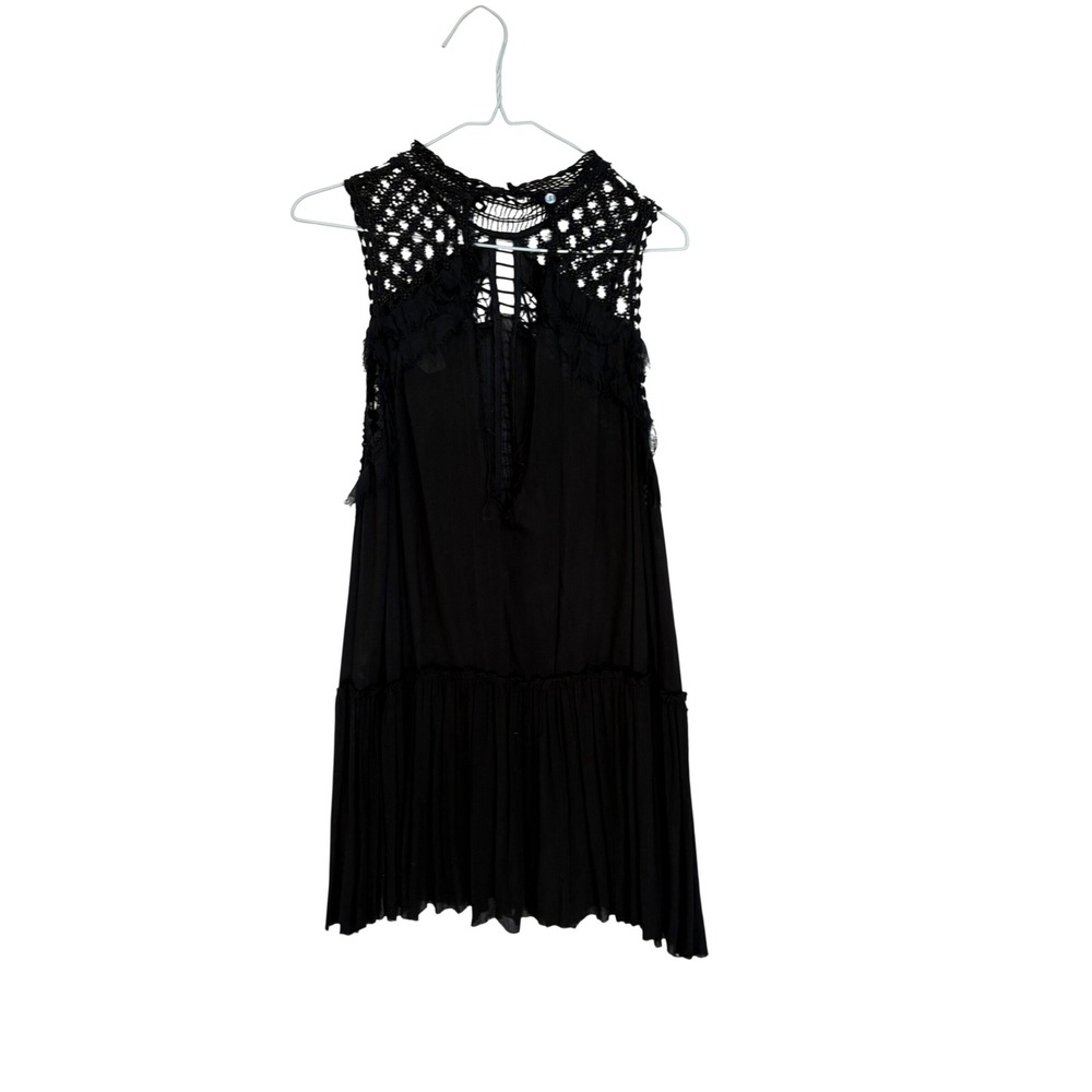 Free People‎ FP One Black Crochet Lace Mini Dress Sleeveless Boho XS Whimsygoth